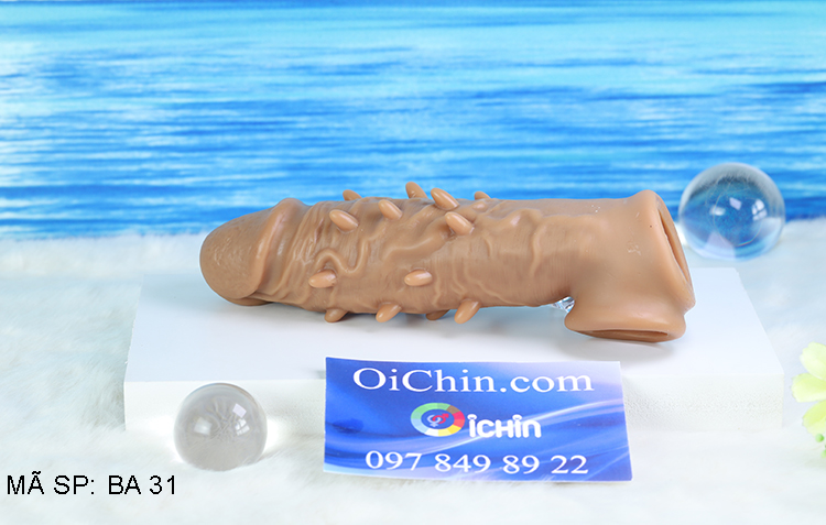 Bao cao su đôn dên gai silicone mềm mại quai đeo cố định như thật