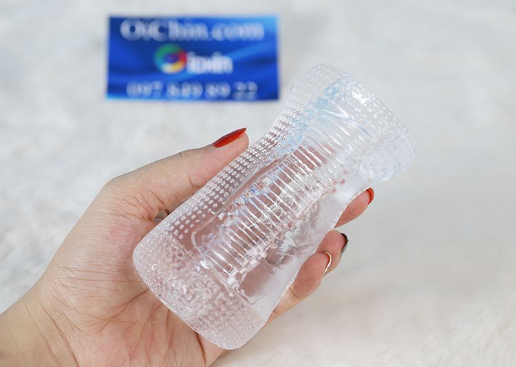 Cốc thủ dâm silicone y tế trong suốt 2 đầu nhỏ gọn an toàn