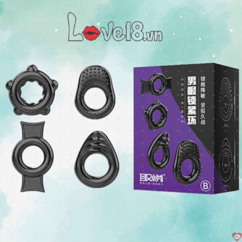Bộ 4 vòng đeo dương vật silicon chống xuất tinh sớm hiệu quả 