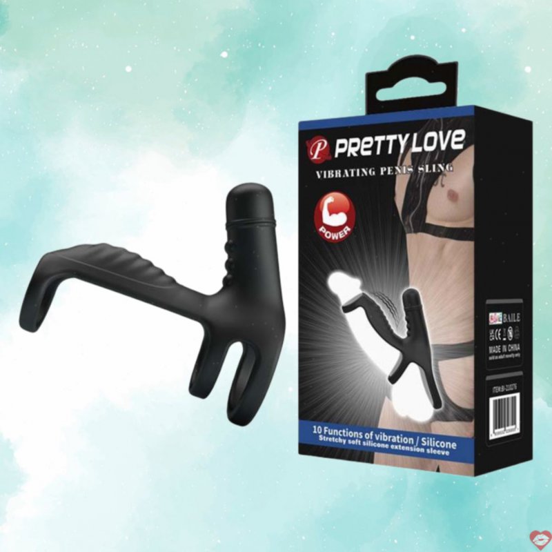 Vòng đeo dương vật Baile Prettylove Penis Sling 210276 V2 rung mạnh mẽ
