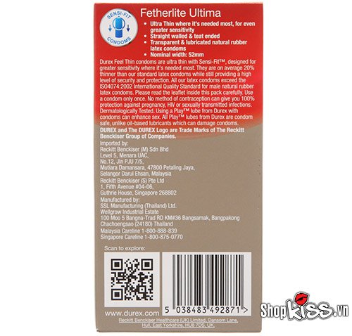 Bao cao su siêu mỏng Durex Fertherlite Ultima – Hộp 12 cái