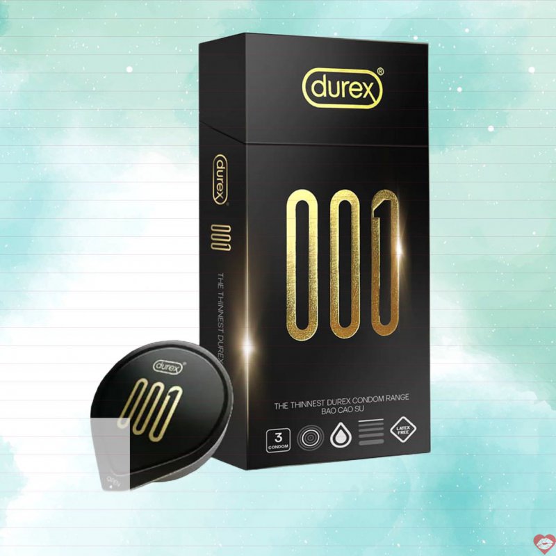 Bao cao su Durex 0.01 siêu mỏng size lớn 55mm hộp 3 chiếc 