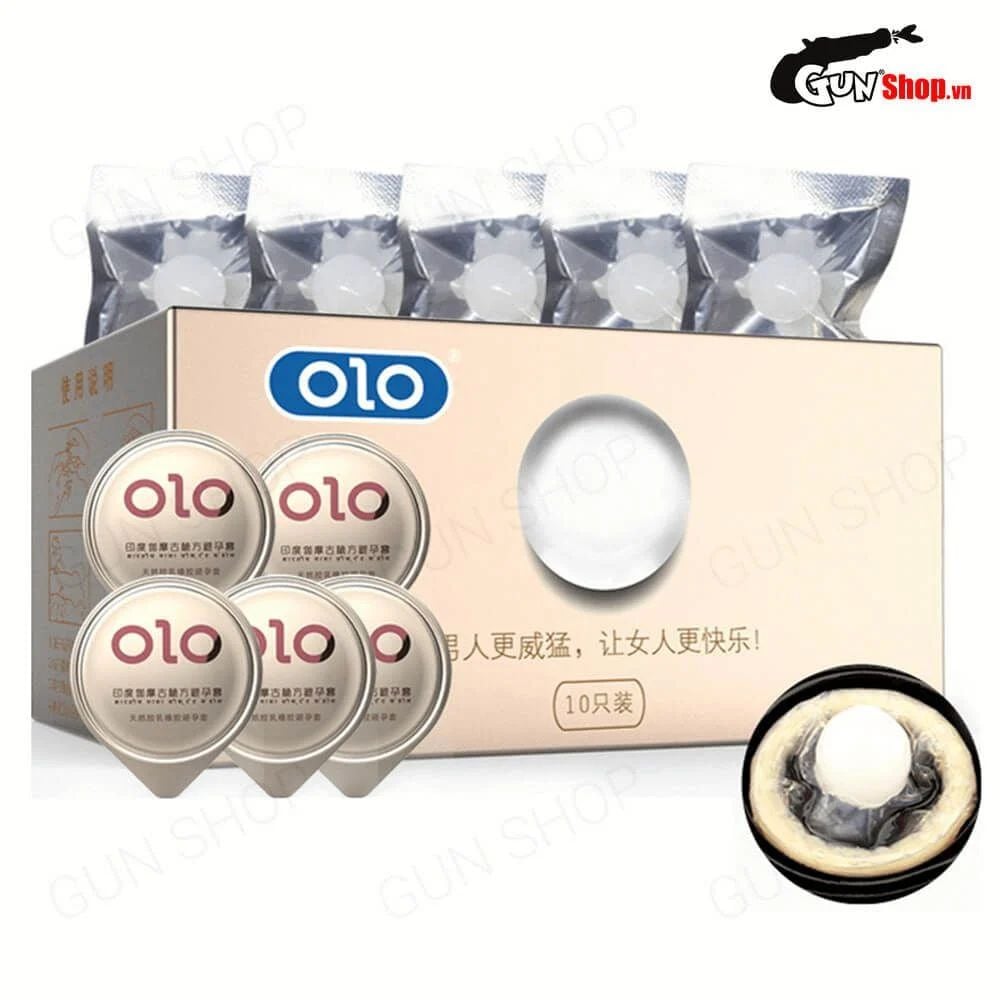 Bao cao su OLO 0.01 Trắng có bi - Siêu mỏng bi tăng kích thước 1.5cm - Hộp 5 cái