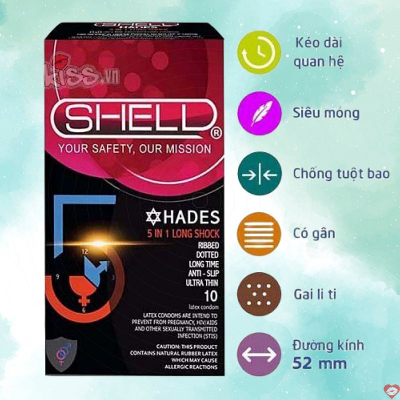 Bao cao su Shell Performaxxx hương dâu 6 trong 1 gân gai siêu mỏng kéo dài thời gian 