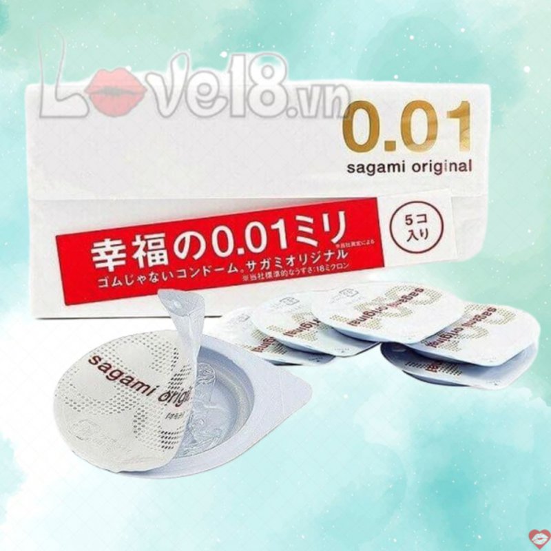 Bao cao su Sagami 0.01 siêu mỏng nhất thế giới hộp 5 cái 