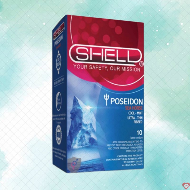 Bao cao su Shell Poseidon 10s siêu mỏng gân gai bạc hà kéo dài 
