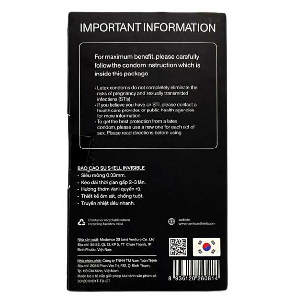 Bao cao su Shell Invisible – Siêu Mỏng – Chống tuột