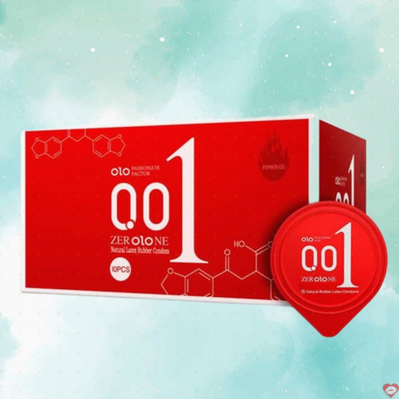 Bao cao su OLO New Three 0.01 Jelly Red siêu mỏng ấm nóng gân nổi 