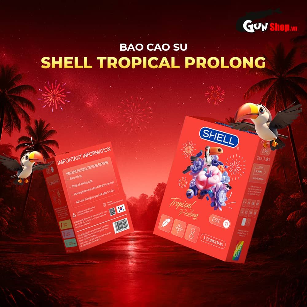 Bao cao su Shell Tropical Prolong - Siêu mỏng kéo dài thời gian hương hoa quả nhiệt đới - Hộp