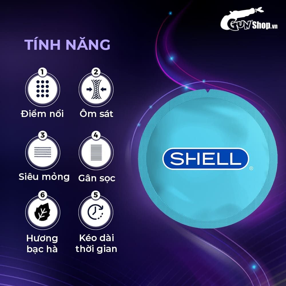 Bao cao su Shell Play Jelly 6 tính năng - Hộp 10 cái + 1 vòng đeo kéo dài thời