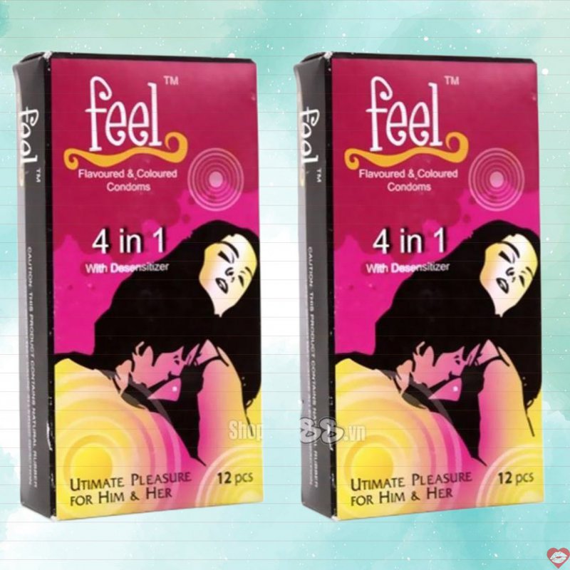 Bao cao su hương dâu Feel 4 in 1 gân gai kéo dài kích thích 