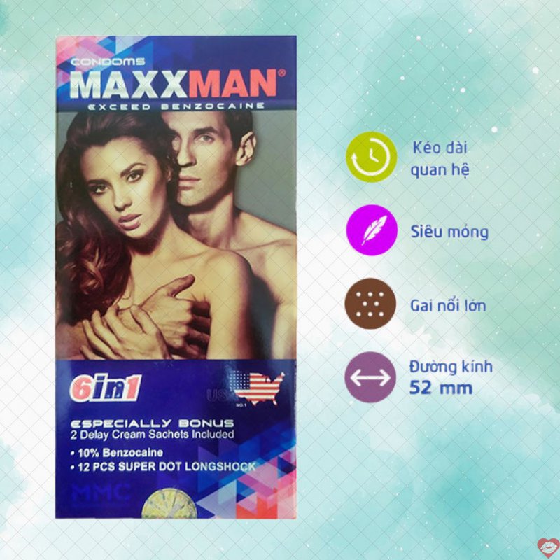 Bao cao su Maxxman 6in1 siêu mỏng 0.04mm nhiều tính năng độc đáo 