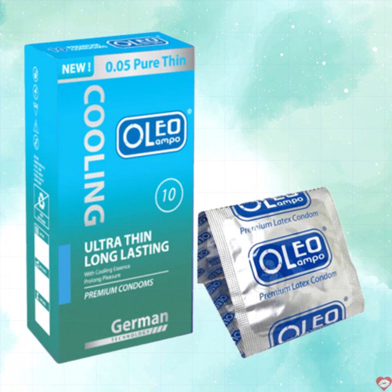 Bao cao su chống xuất tinh sớm Oleo Lampo Cooling siêu mỏng mát lạnh hộp 10 