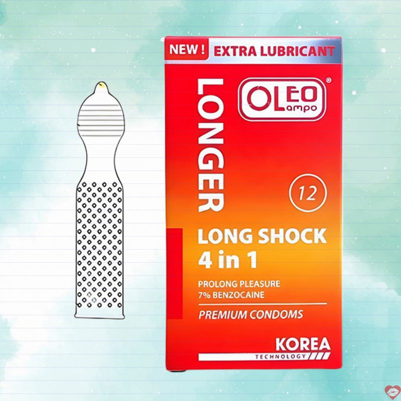 Bao cao su kéo dài thời gian Oleo Lampo Longshock 4in1 12 cái chuẩn ISO 