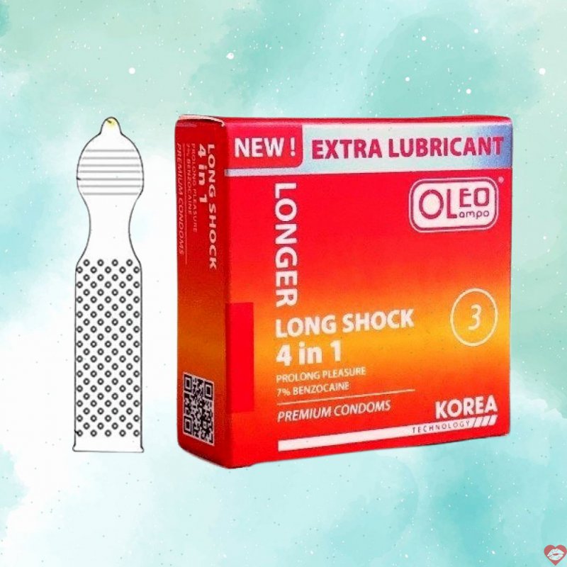 Bao cao su kéo dài thời gian Oleo Lampo Longshock 4in1 3 cái