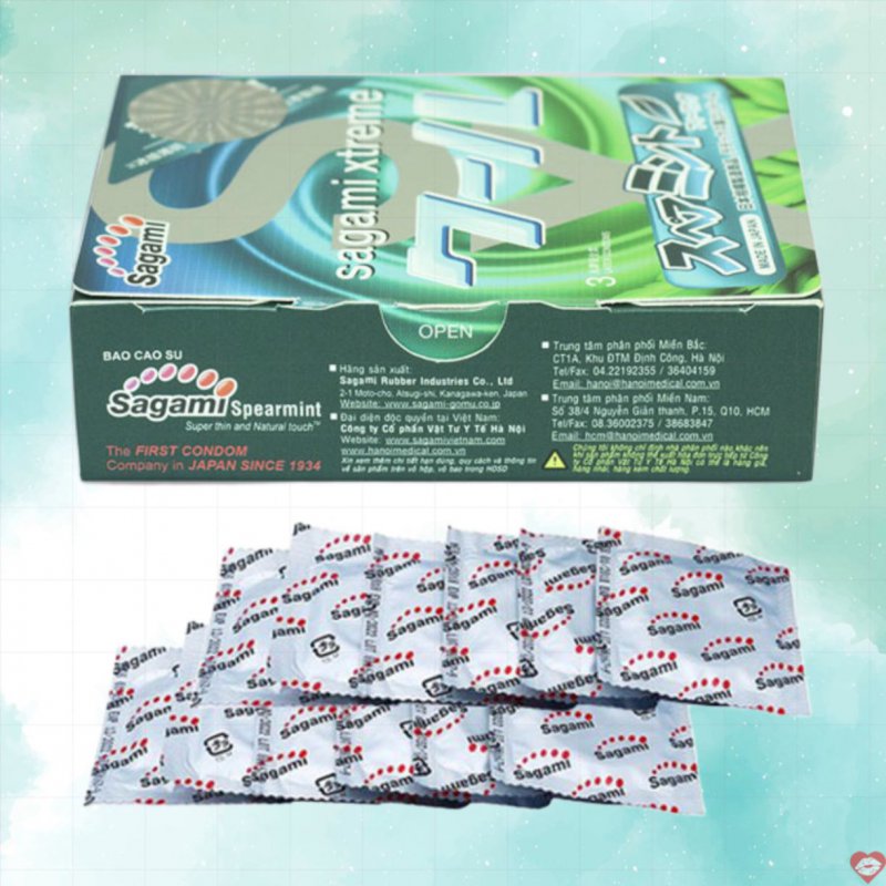Bao cao su Sagami Xtreme Spearmint Bạc Hà - hộp 10 chiếc