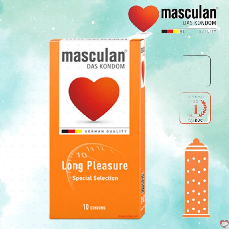 Bao cao su gân gai kéo dài thời gian Masculan Long Pleasure hộp 10c