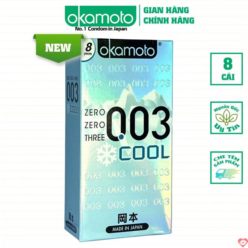 Bao Cao Su Okamoto 0.03 Cool - Kéo Dài Thời Gian - Mang Lại Cảm Giác Mát Lạnh - Nhật