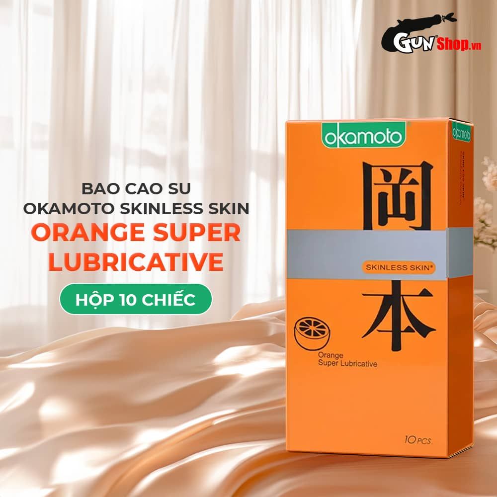 Bao cao su Okamoto Skinless Skin Orange Super Lubricative - Hương cam - Hộp 10 cái