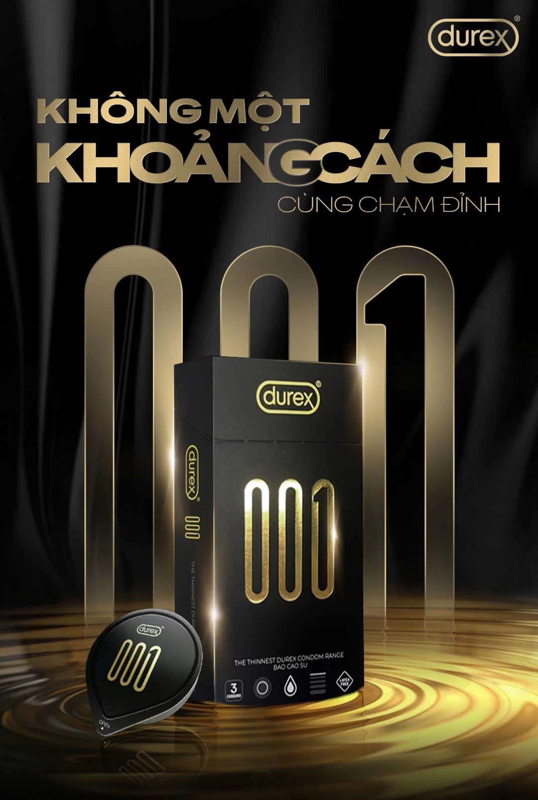 Bao cao su siêu mỏng cao cấp Durex 001 hộp 3 cái