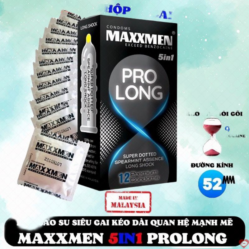 Bao cao su maxman Prolong 5in1 gai gân kéo dài bạc hà.
