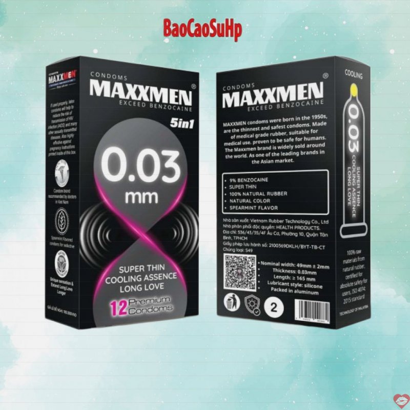 Bao cao su maxman siêu mỏng 0.03mm 5in1 bạc hà.