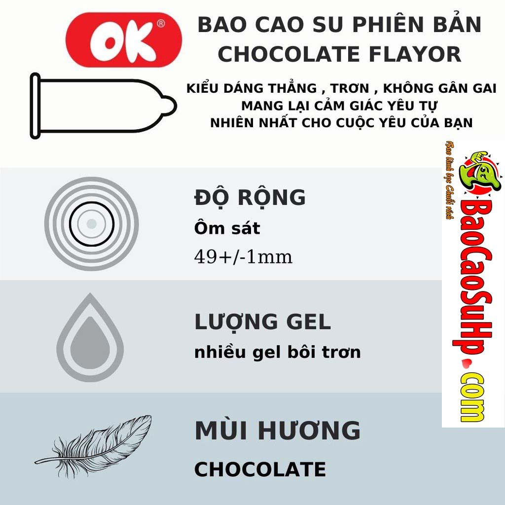 Bao cao su Ok vị Socola ngọt ngào dành cho gia đình 144c/1 hộp