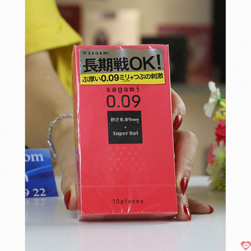 Sagami Super Dot 0.09mm hộp 10 cái kéo dài tăng hưng phấn 