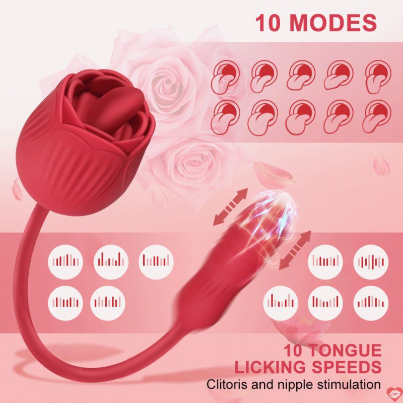 Trứng rung hoa hồng thụt liếm 10 chế độ kích thích điểm G 