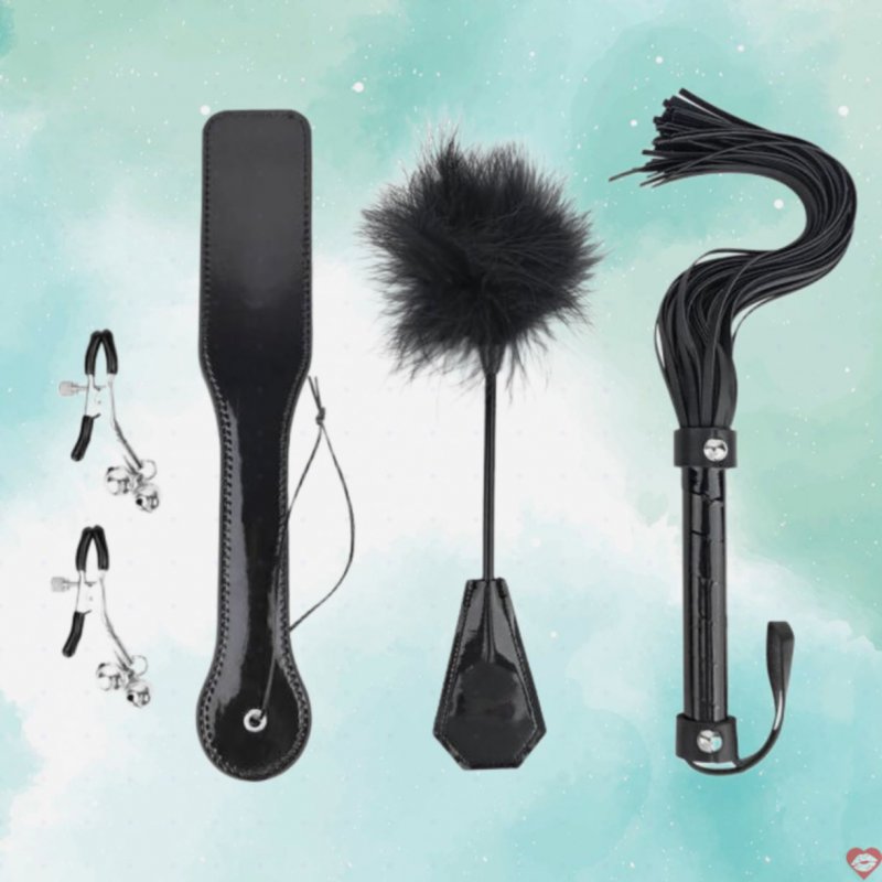 Bộ đồ bạo dâm 4 món BDSM kẹp vú roi gậy phết mông cao cấp 