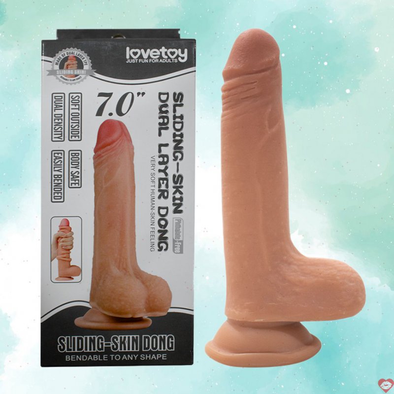 Lovetoy Sliding Skin Dong 7 inch dính tường silicon mềm mại cảm giác thật 