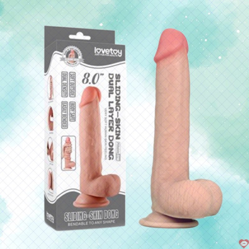 Dương vật giả dính tường Lovetoy 8 Inch silicon mềm gân nổi 