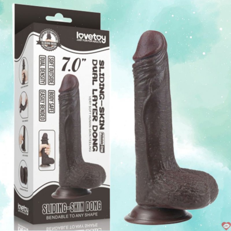 Dương vật giả da đen mềm Lovetoy 7 inch silicon y tế an toàn 