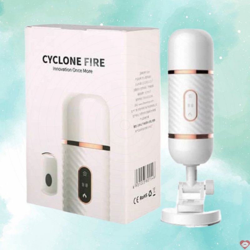 Dương Vật Giả Cyclone Fire Rung Thụt Tỏa Nhiệt Hít Tường Remote Điều Khiển 