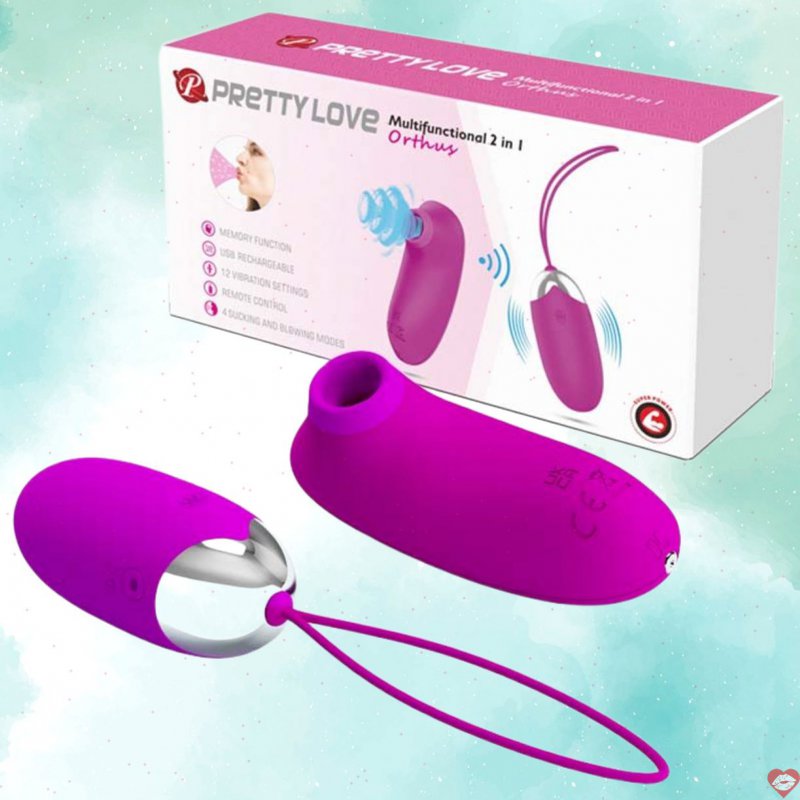Bộ trứng rung hút Điều Khiển Từ Xa 2 quả Baile Prettylove Orthusy Silicon Sạc Cho Nữ 14901W