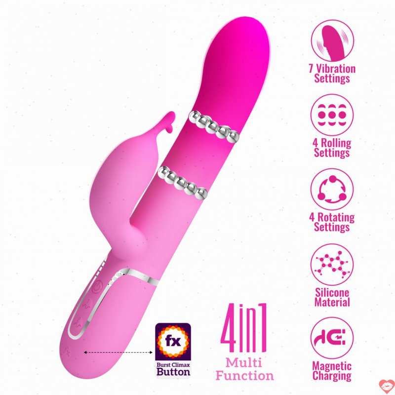 Dương vật giả Pretty Love Shima 4 trong 1 bi xoay rung nhánh phụ tai thỏ