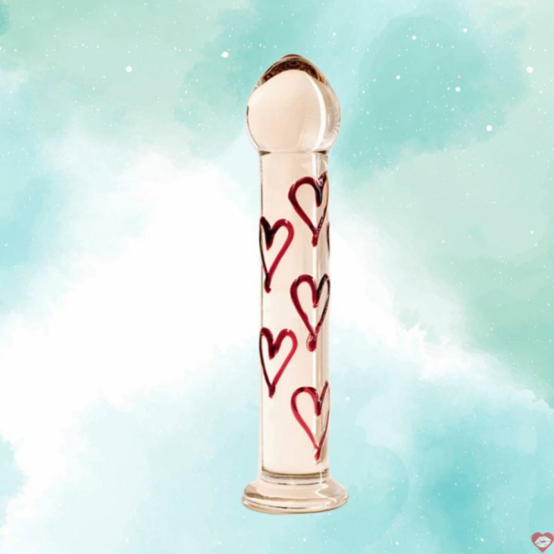 Dương vật thuỷ tinh MizzZee Glass Dildo hoạ tiết trái tim