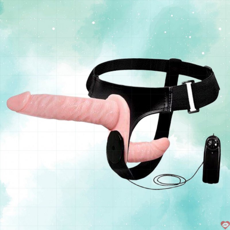 Dương vật dây đeo 2 đầu có rung cho les chất liệu silicone nhập khẩu 
