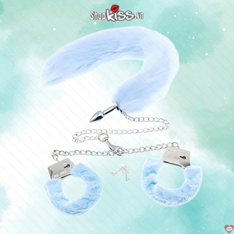 Set đồ chơi bạo dâm còng tay và đuôi chồn kèm xích  