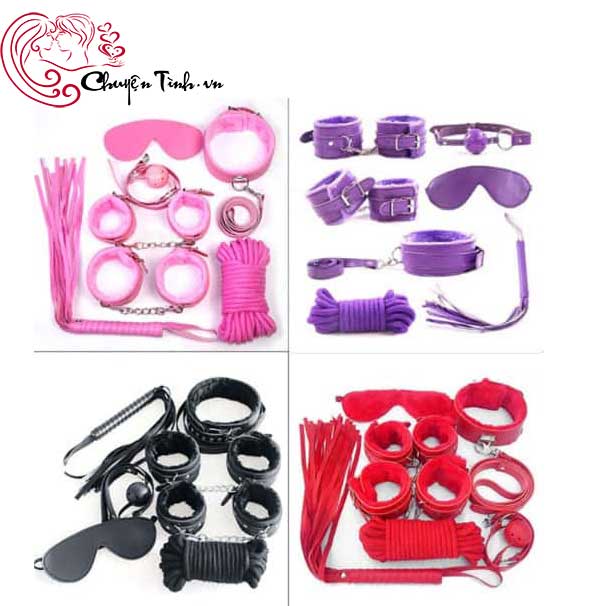 Bộ đồ chơi BDSM da 7 món đa màu sắc sexy phòng the